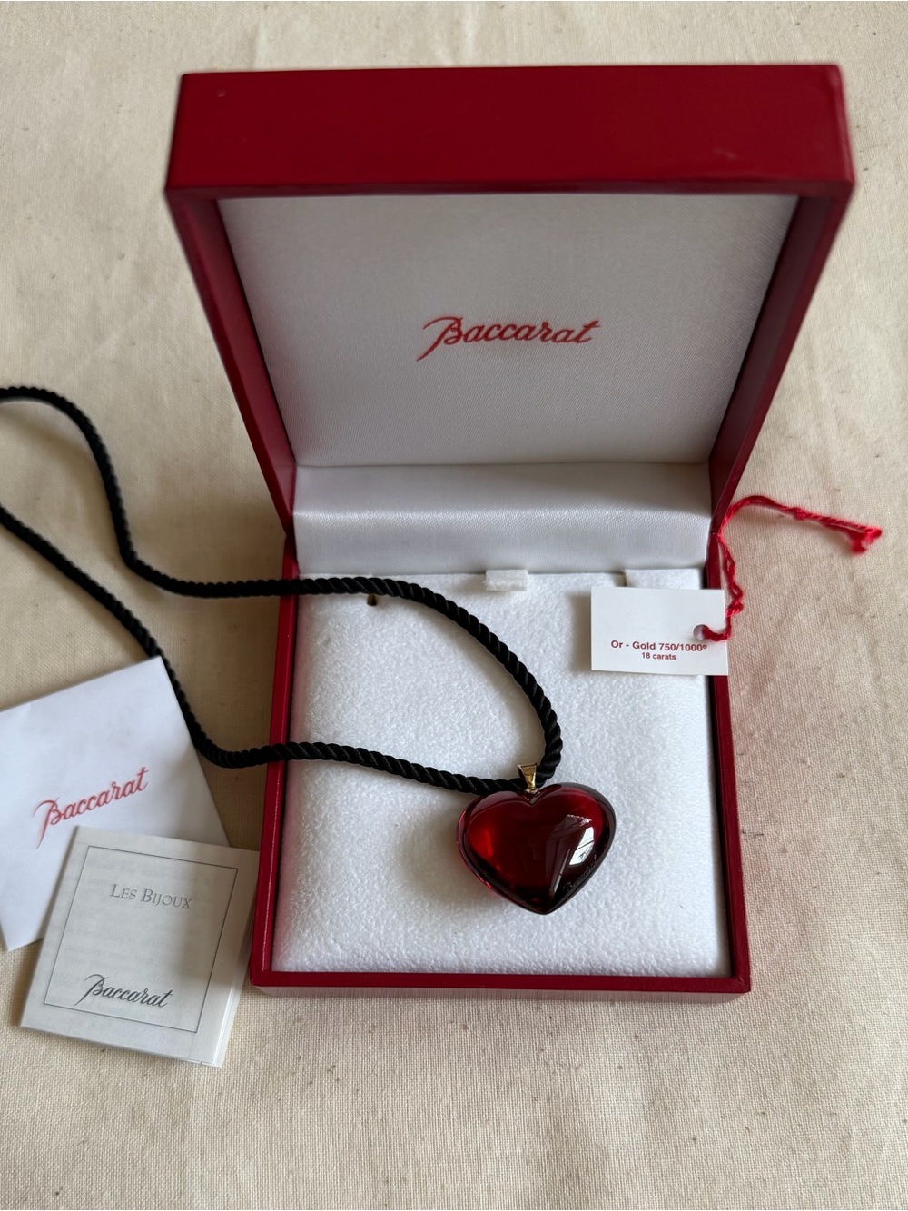 Baccarat Red Heart Crystal Pendant Necklace